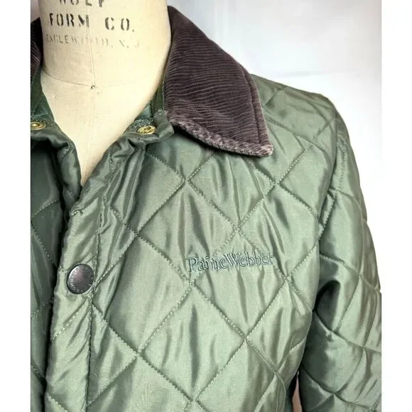 Barbour Eskdale Quilted Snap Jacket Mens Size S Green Corduroy Collar
